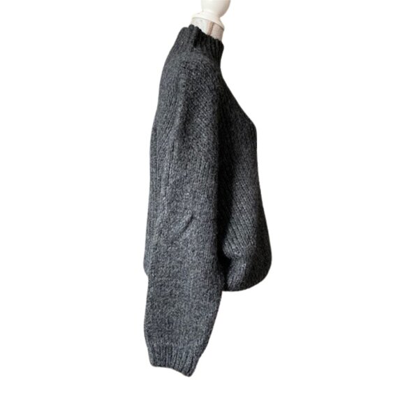 KNIT MIX Boxy Oversized Mock Turtleneck Sweater in Black LARGE, NWT - Picture 10 of 16